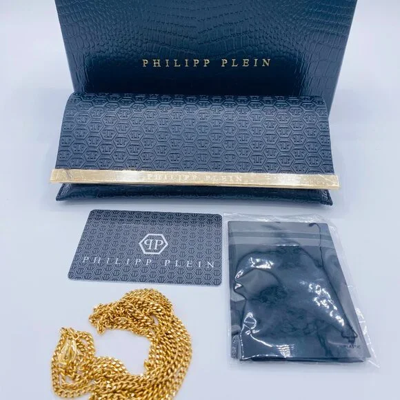 Philipp Plein Sunglasses Case Set, Black Suede Leather, Gold  display picture 3